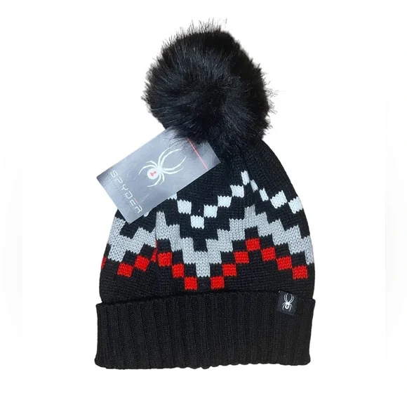 NWT Women's Spider Pom Knit Beanie One Size Black/Red/White 🕷️ - Picture 1 of 2